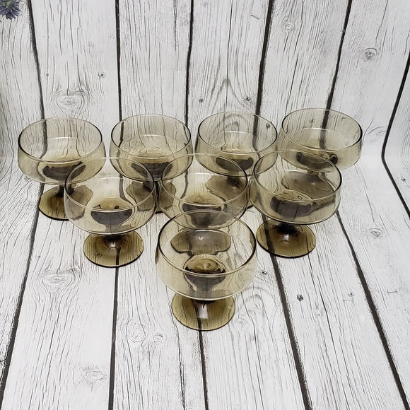 Libbey Tawny MidCentury Smoke Glass Low Champagne Sorbet Coupe Glasses, Set of 8 - Picture 2 of 9